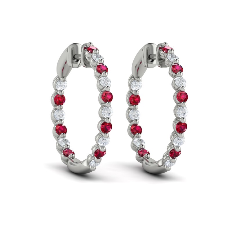 Inside Out Diamond and Ruby Hoop Earrings