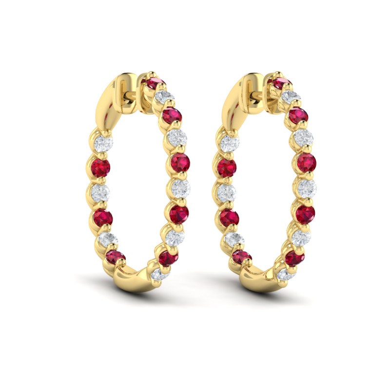 Inside Out Diamond and Ruby Hoop Earrings