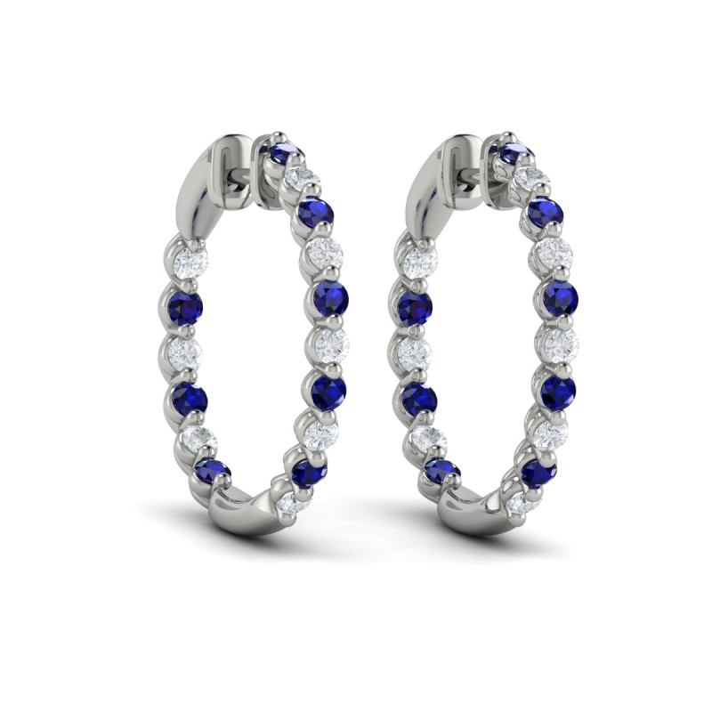 Inside Out Diamond and Blue Sapphire Hoop Earrings