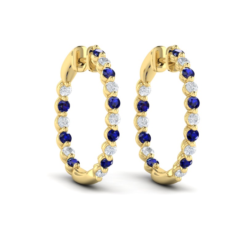 Inside Out Diamond and Blue Sapphire Hoop Earrings