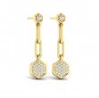 Diamond Honeycomb Link Long Drop Statement Earrings