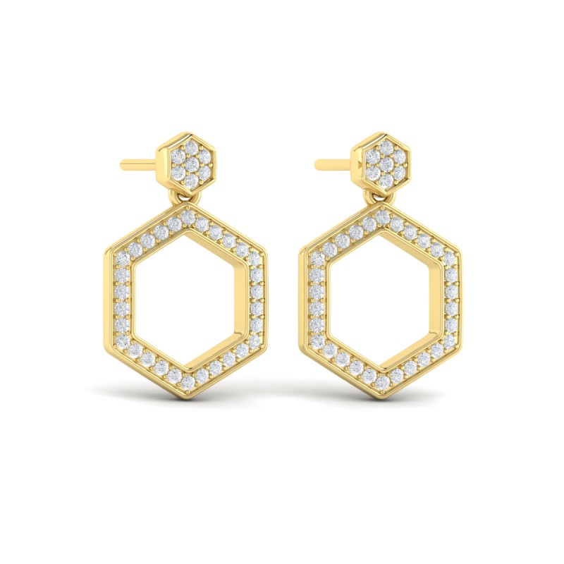 Channel Set Diamond Open Honeycomb Drop Stud Earrings