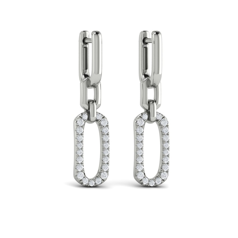 Diamond North South Open Oval Pendant Link Earrings