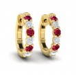 Forward-facing Diamond and Ruby Open Hoop Earrings