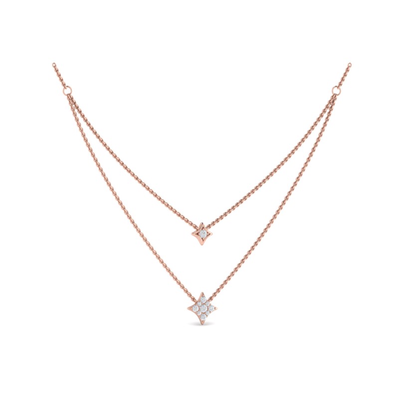 Two Row Diamond Vlora Star Pendant Necklace