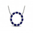 Oval Blue Sapphire and Diamond Open Circle Pendant Necklace