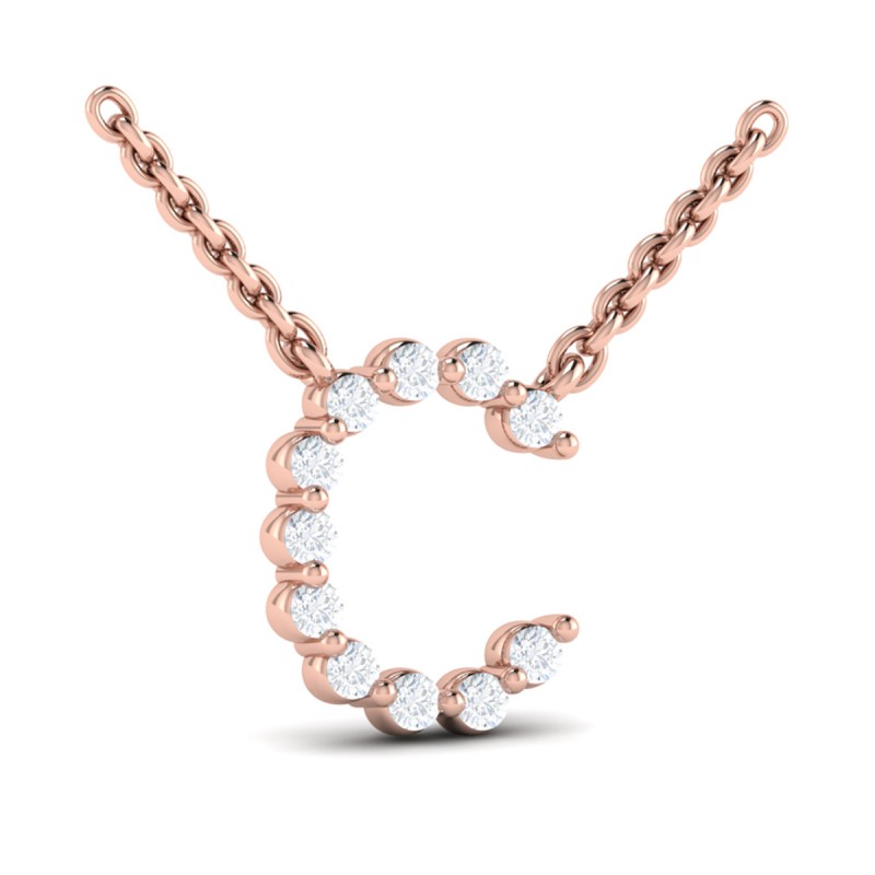 Diamond Alphabet Pendant Necklace, C