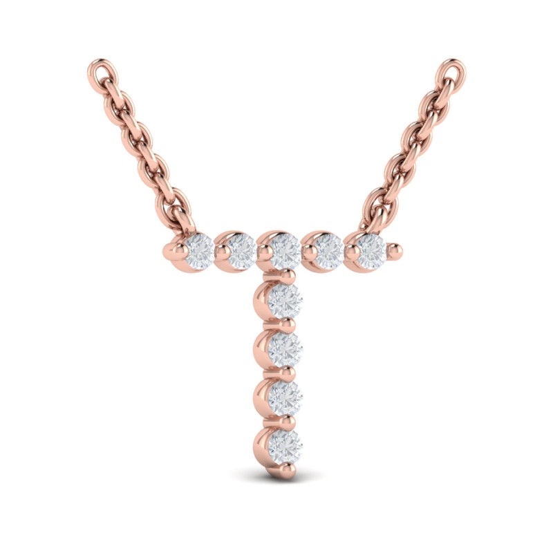 Diamond Alphabet Pendant Necklace, T