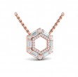 Diamond Baguette Double Row Open Honeycomb Pendant Necklace