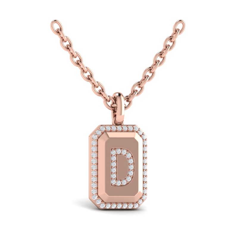 Diamond Medallion Alphabet Pendant Link Necklace, D