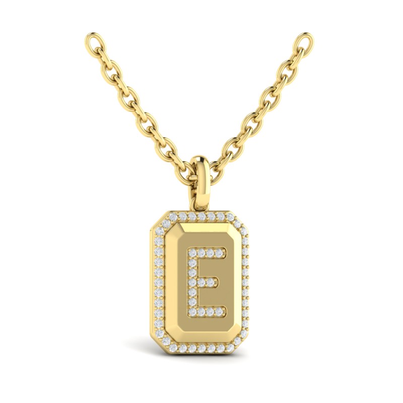 Diamond Medallion Alphabet Pendant Link Necklace, E