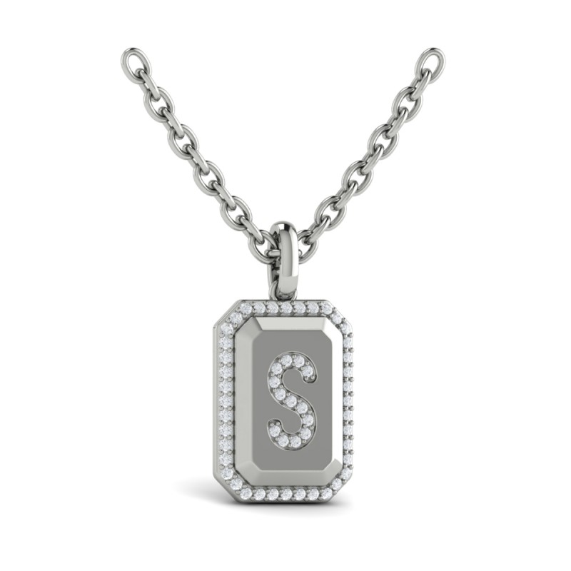 Diamond Medallion Alphabet Pendant Link Necklace, S