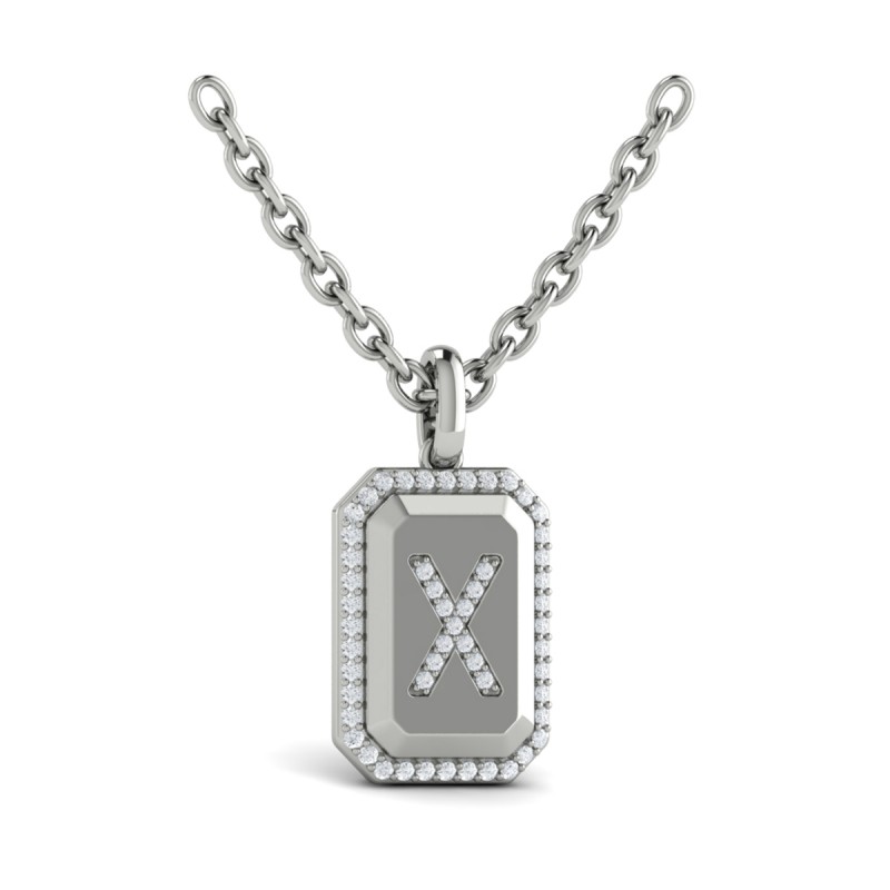 Diamond Medallion Alphabet Pendant Link Necklace, X