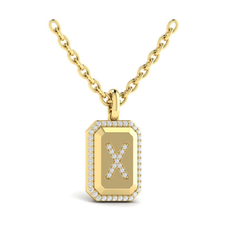 Diamond Medallion Alphabet Pendant Link Necklace, X
