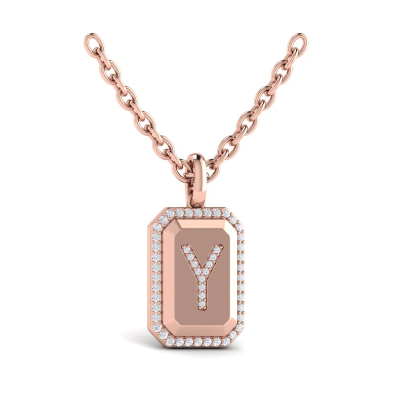 Diamond Medallion Alphabet Pendant Link Necklace, Y