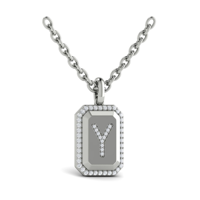 Diamond Medallion Alphabet Pendant Link Necklace, Y