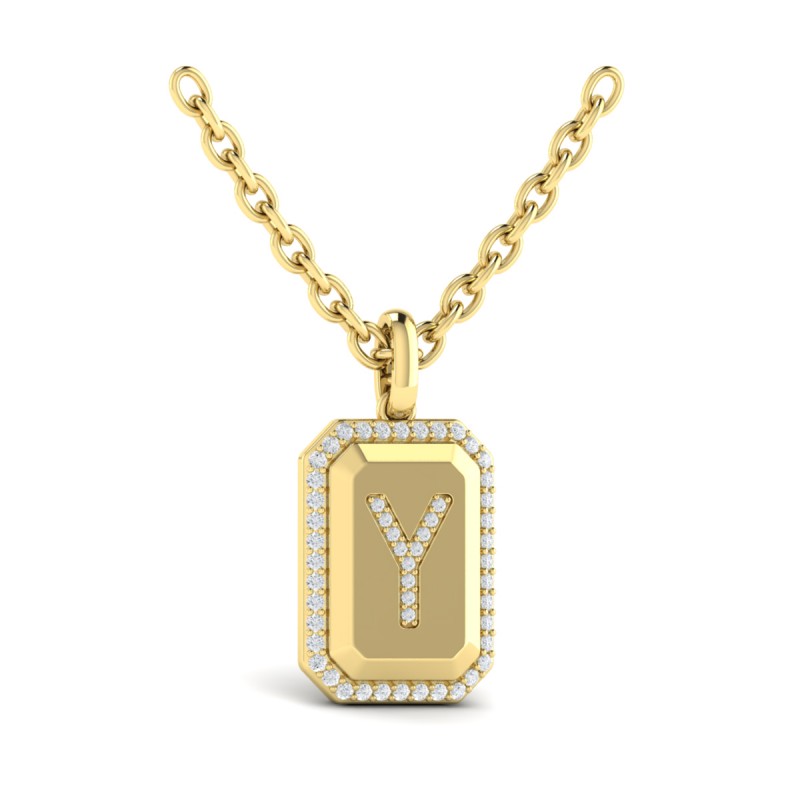 Diamond Medallion Alphabet Pendant Link Necklace, Y