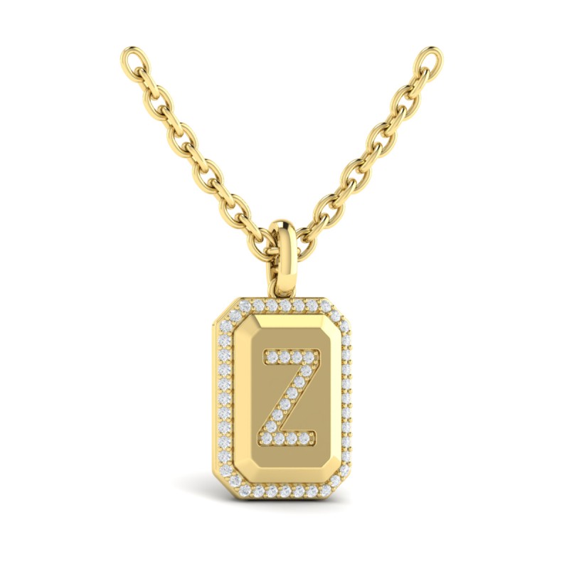 Diamond Medallion Alphabet Pendant Link Necklace, Z