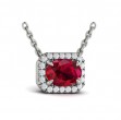 Diamond Cushion Halo and Oval Ruby Necklace