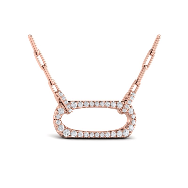 Diamond Accent East West Open Oval Pendant with Link Necklace