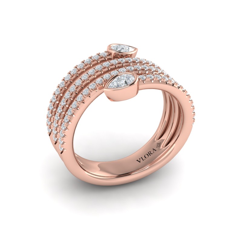 Diamond Three Row Diamond Pear Wrap Ring