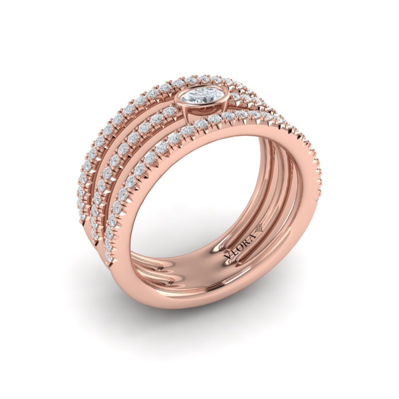 Diamond Open Three Row and Oval Centerstone Ring