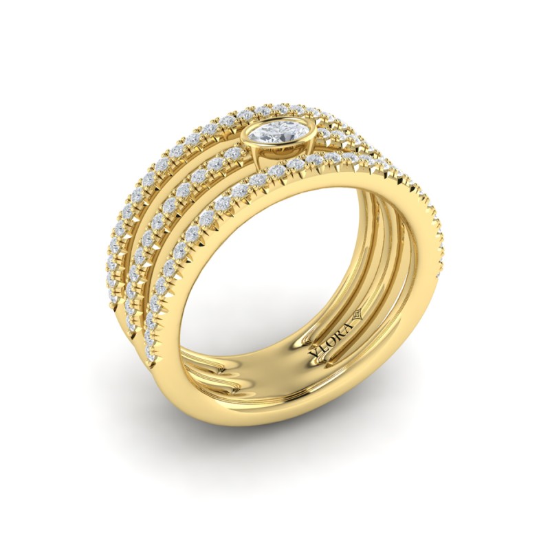 Diamond Open Three Row and Oval Centerstone Ring