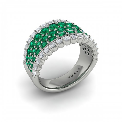 Diamond and Emerald Multi-Row Statement Ring