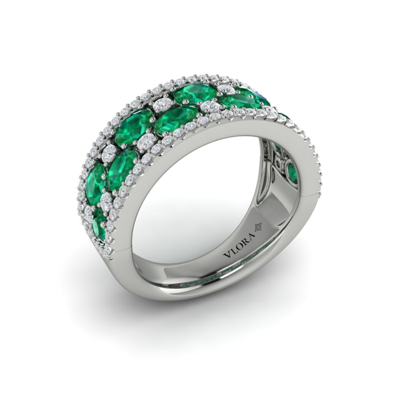 Multi Diamond and Emerald Statement Ring