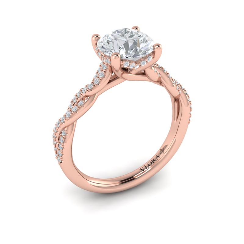 Twist Diamond Engagement Ring with Hidden Halo