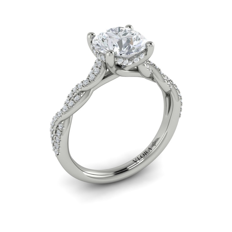 Twist Diamond Engagement Ring with Hidden Halo