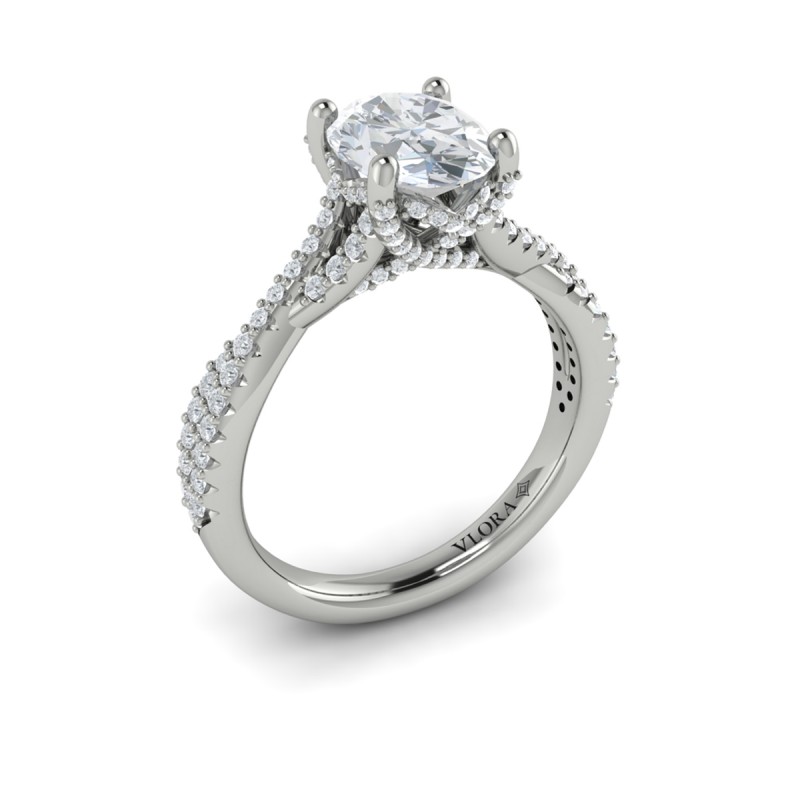 Woven Pave Oval Diamond Engagement Ring