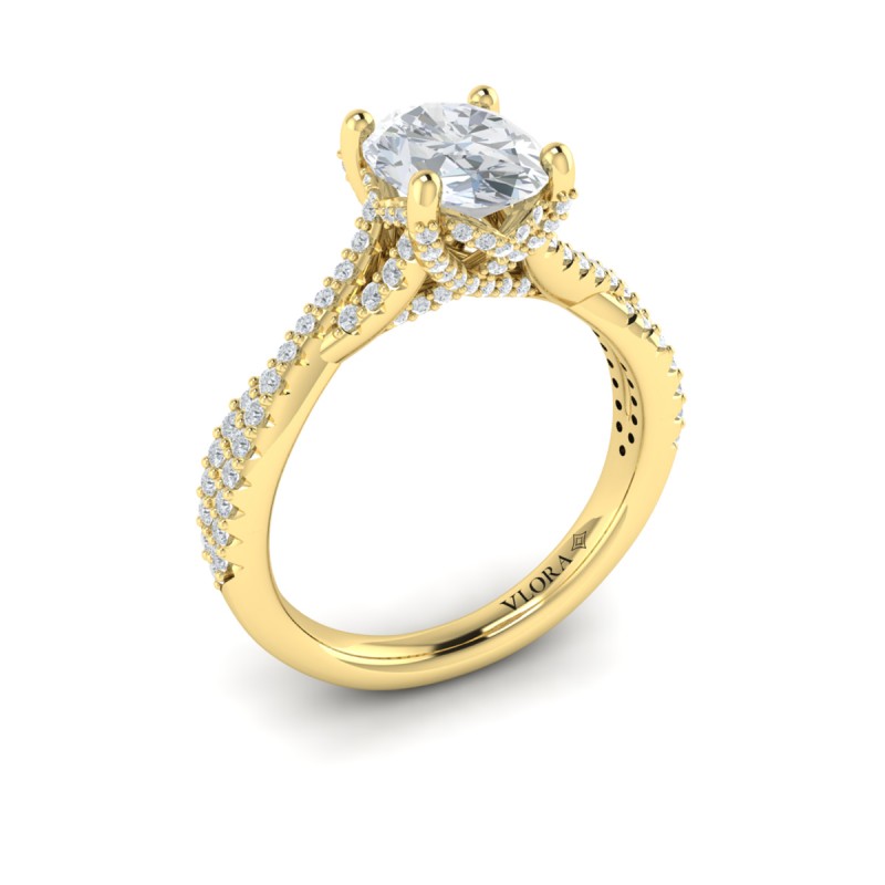 Woven Pave Oval Diamond Engagement Ring