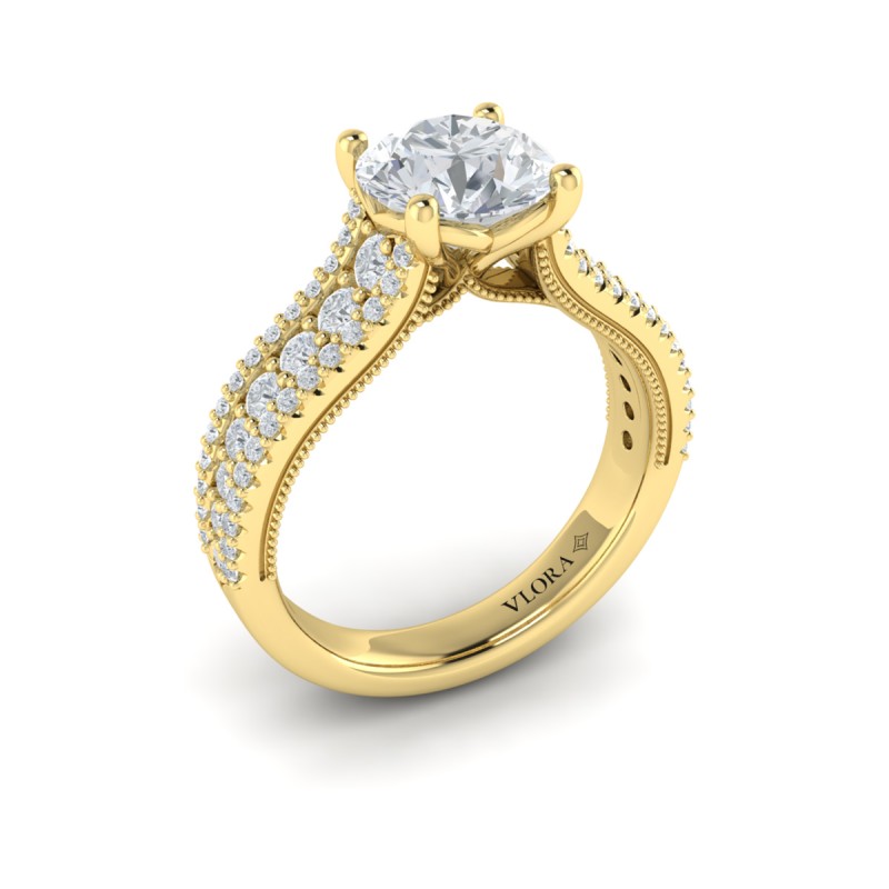 Bold Cathedral Round Diamond Engagement Ring
