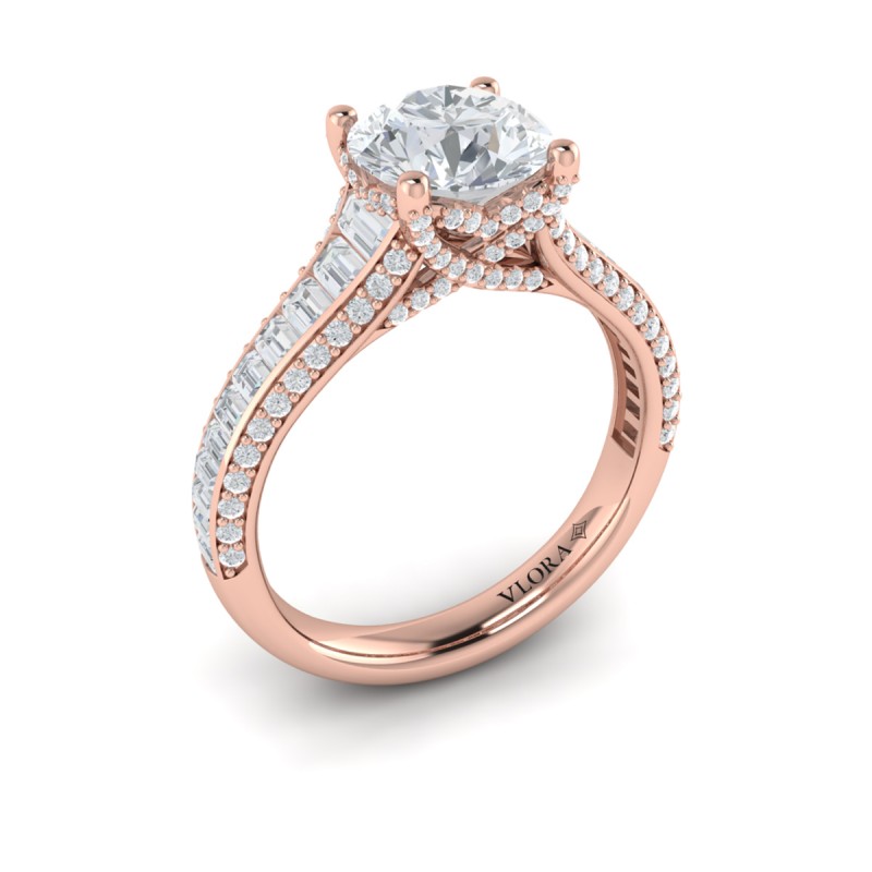 Dramatic Cathedral Hidden Halo Engagement Ring