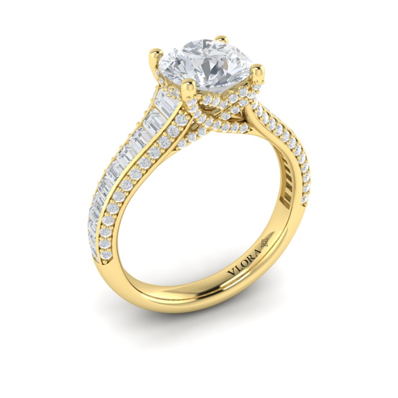 Dramatic Cathedral Hidden Halo Engagement Ring