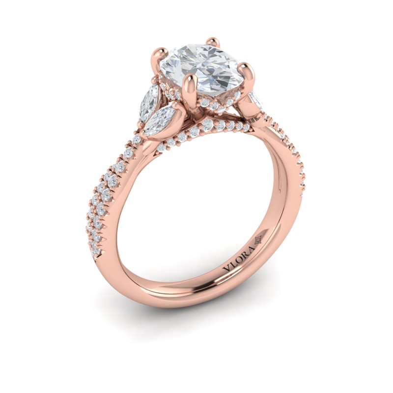 Enchanted Vine Oval Hidden Halo Engagement Ring