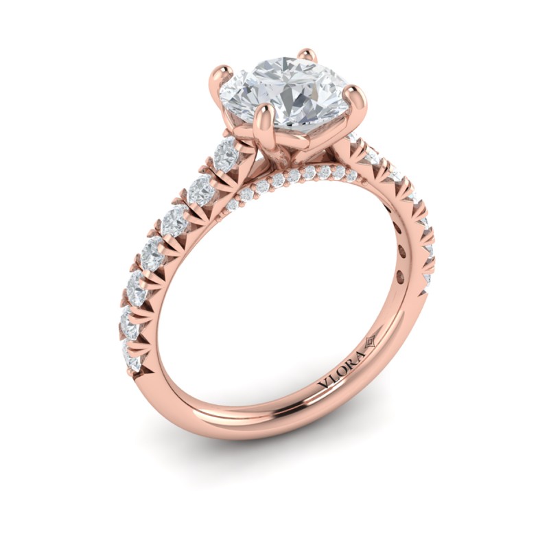 French Cathedral Round Diamond Engagement Ring