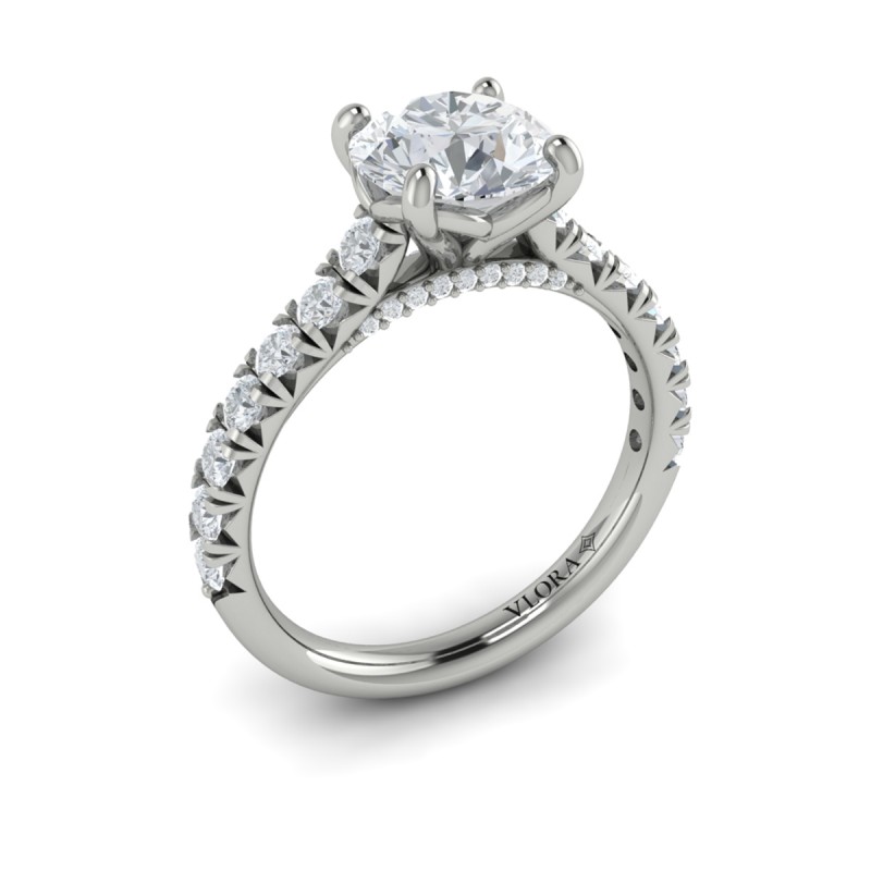 French Cathedral Round Diamond Engagement Ring