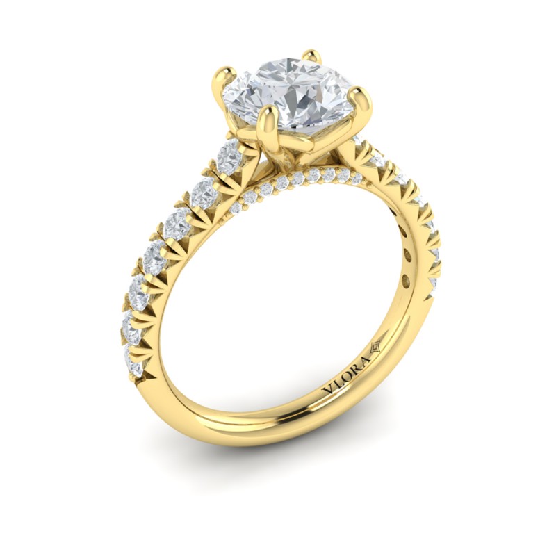 French Cathedral Round Diamond Engagement Ring