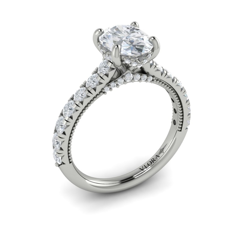 French Cathedral Oval Hidden Halo Engagement Ring