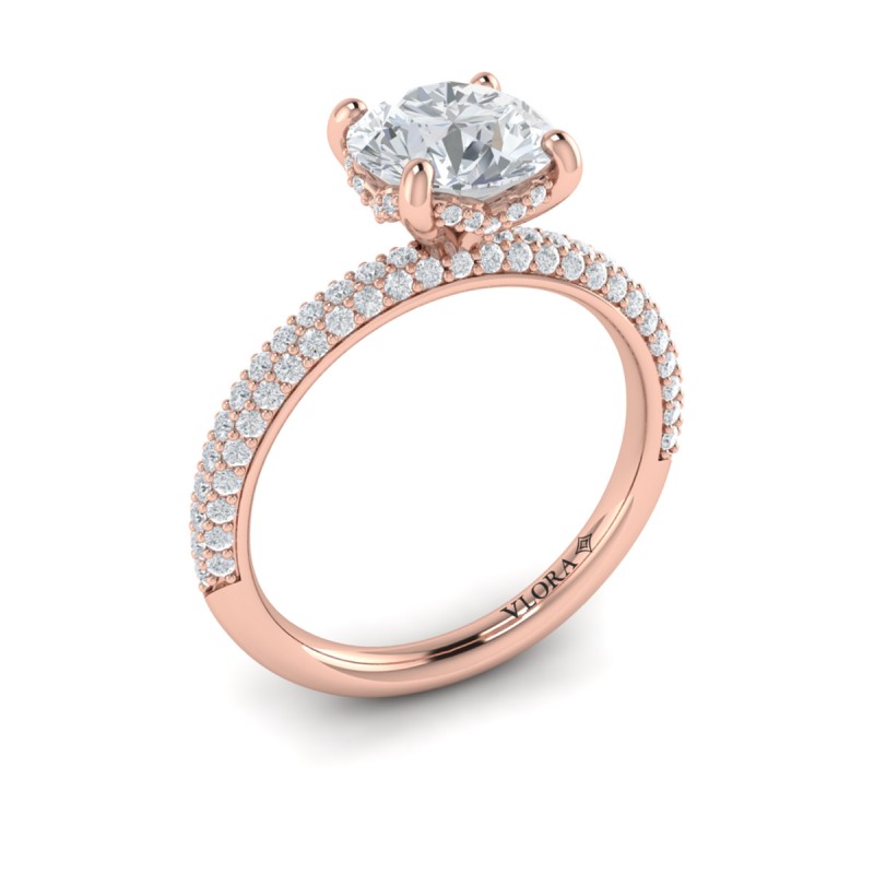 Shimmering Hidden Halo Engagement Ring with Micropave Band