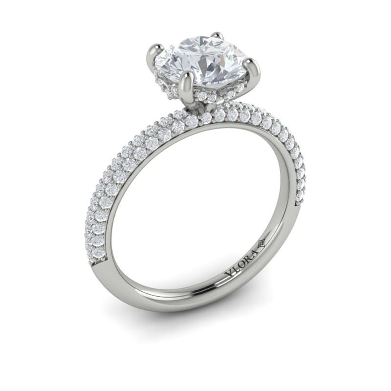 Shimmering Hidden Halo Engagement Ring with Micropave Band