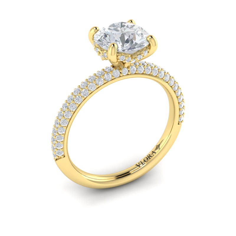 Shimmering Hidden Halo Engagement Ring with Micropave Band