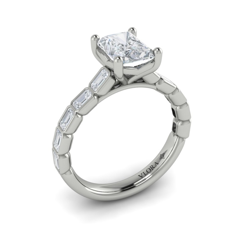 Bezeled Emerald Cut Engagement Ring
