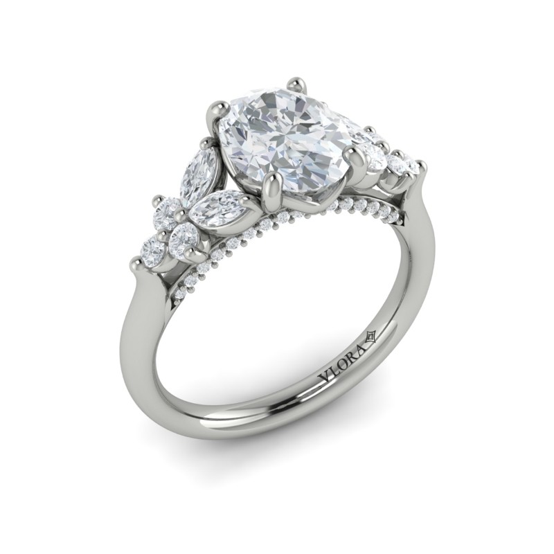 Floral Marquise Cluster Oval Engagement Ring