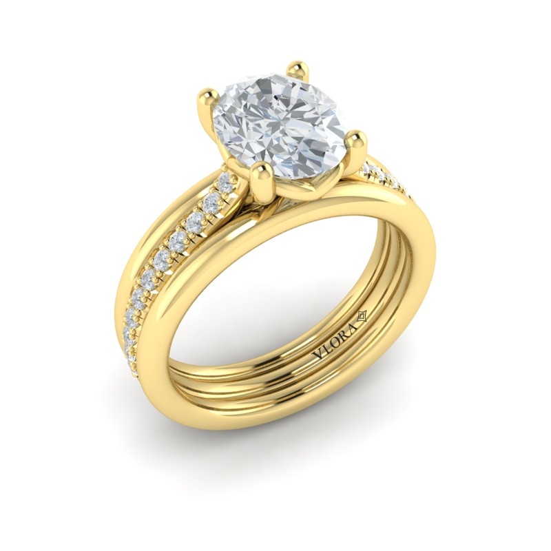 Triple Band Pave Oval Engagement Ring