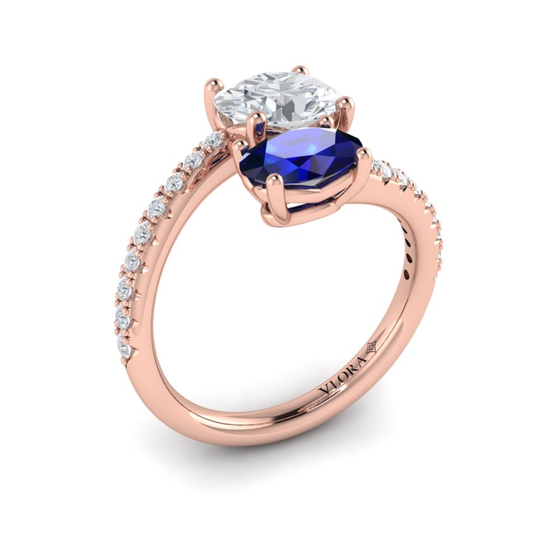 Kissing Diamond and Sapphire Engagement Ring