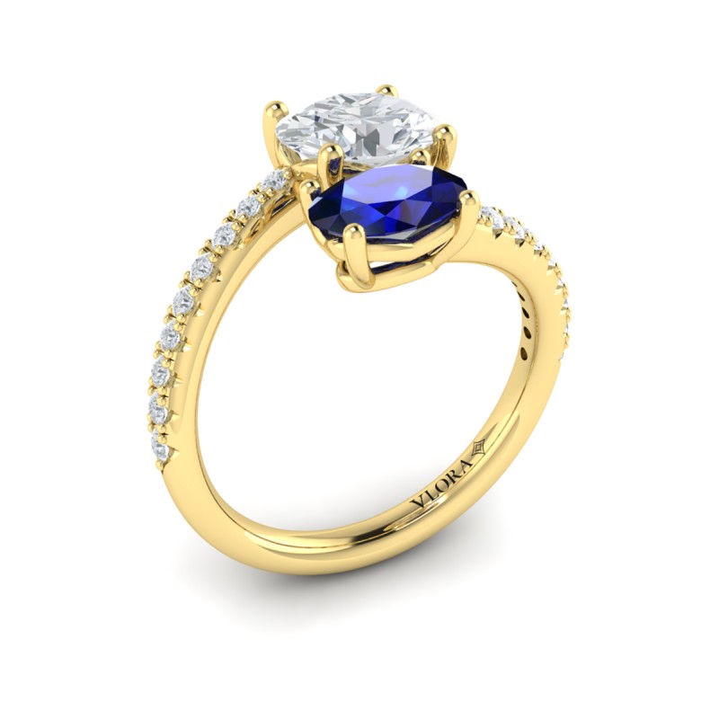 Kissing Diamond and Sapphire Engagement Ring
