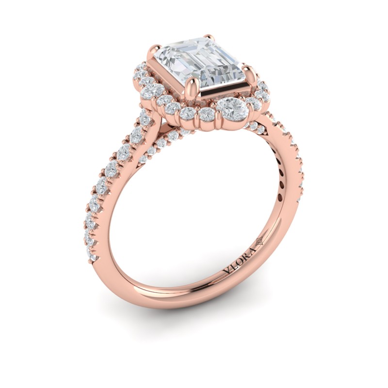 Cathedral Arch Halo Emerald Cut Engagement Ring